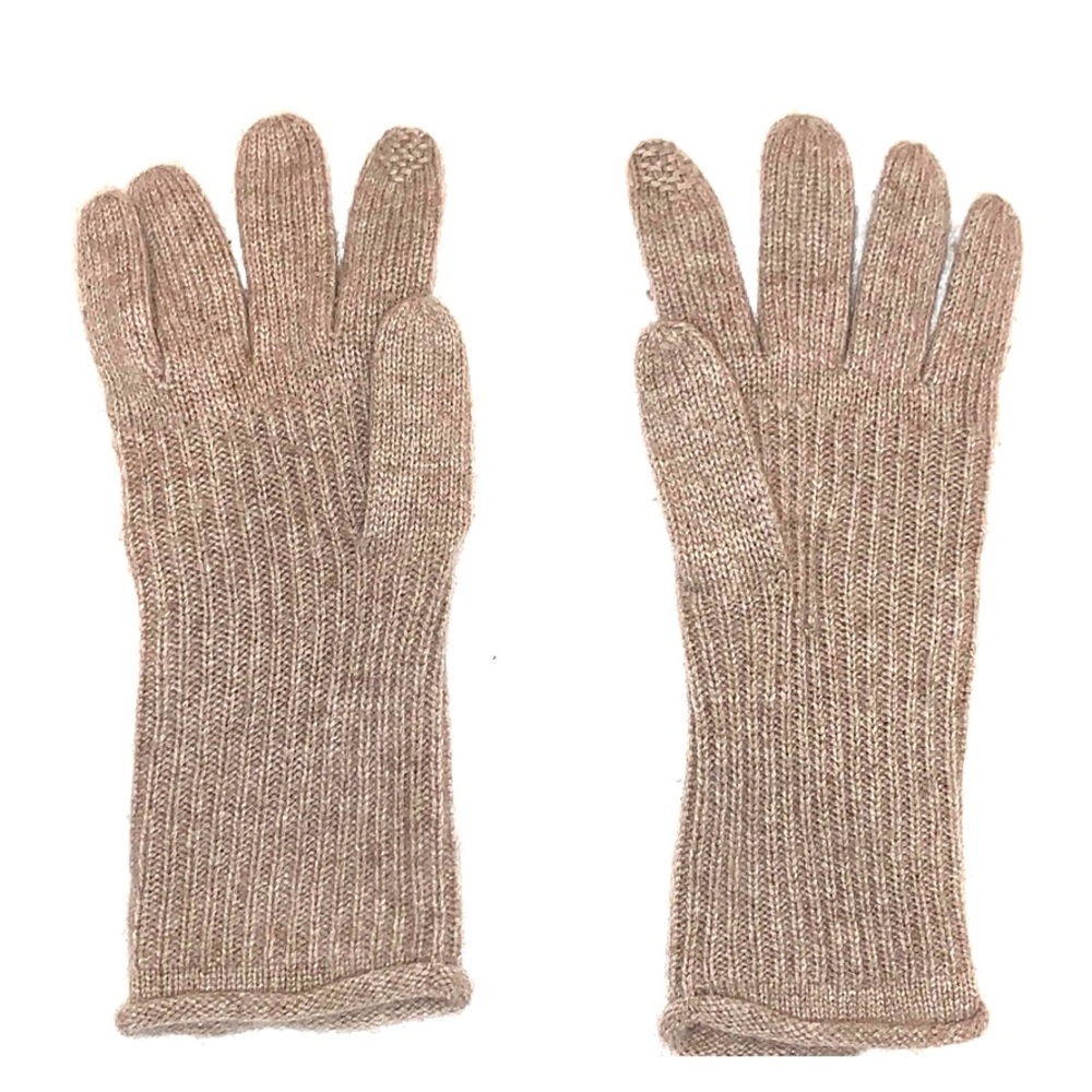 Halogen | Beige Cashmere Rib Knit Gloves